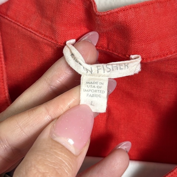 Eileen Fisher Red Organic Irish Linen Button Down Shirt Size Large - Picture 2 of 5